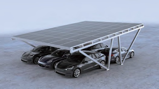 Solar Carpot mit schrägen Stützen für eine leichtere Einfahrt